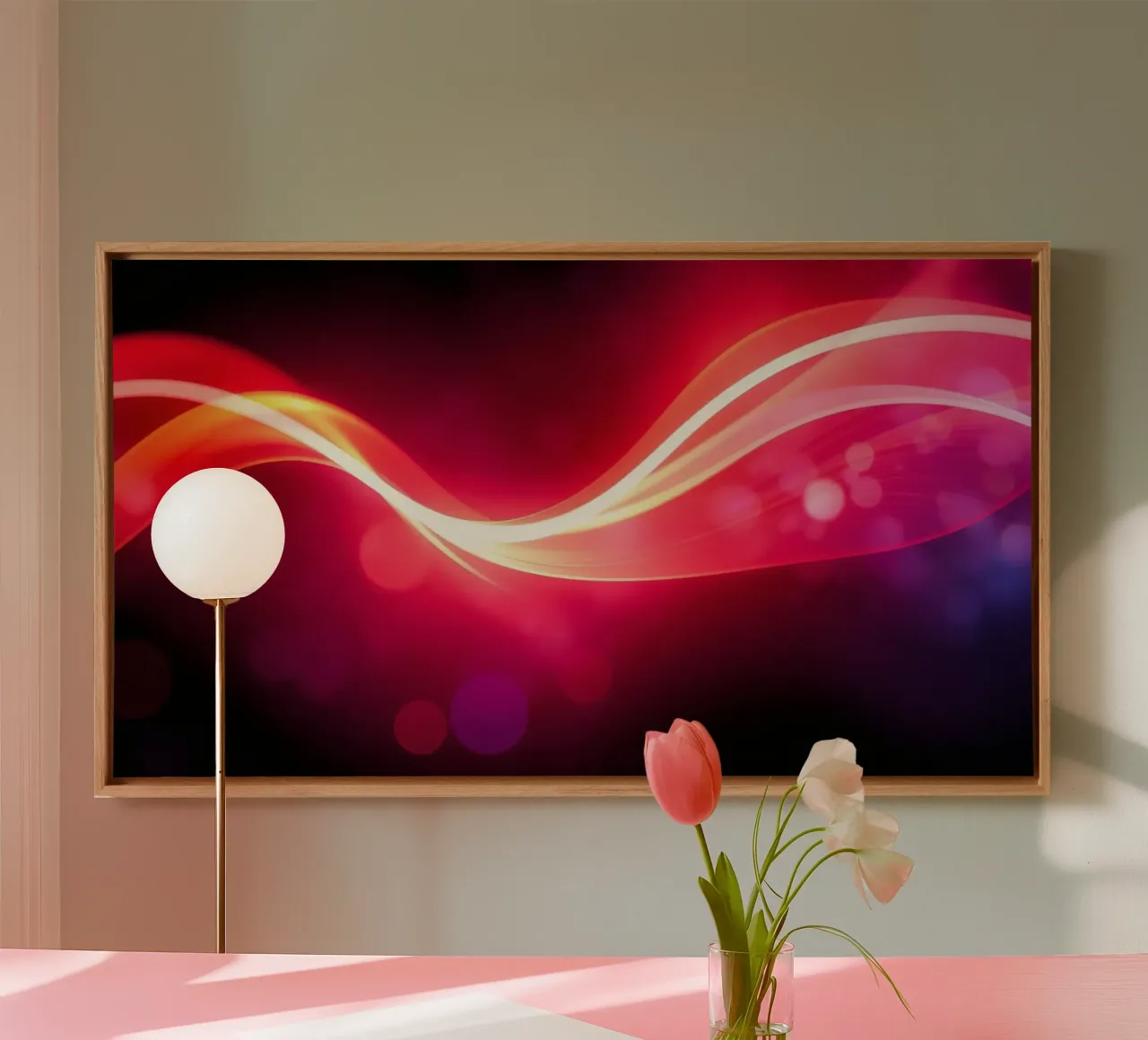 des ondes lumineuses dansent en motifs colorés sur un fond sombre toile de DesignDoodle