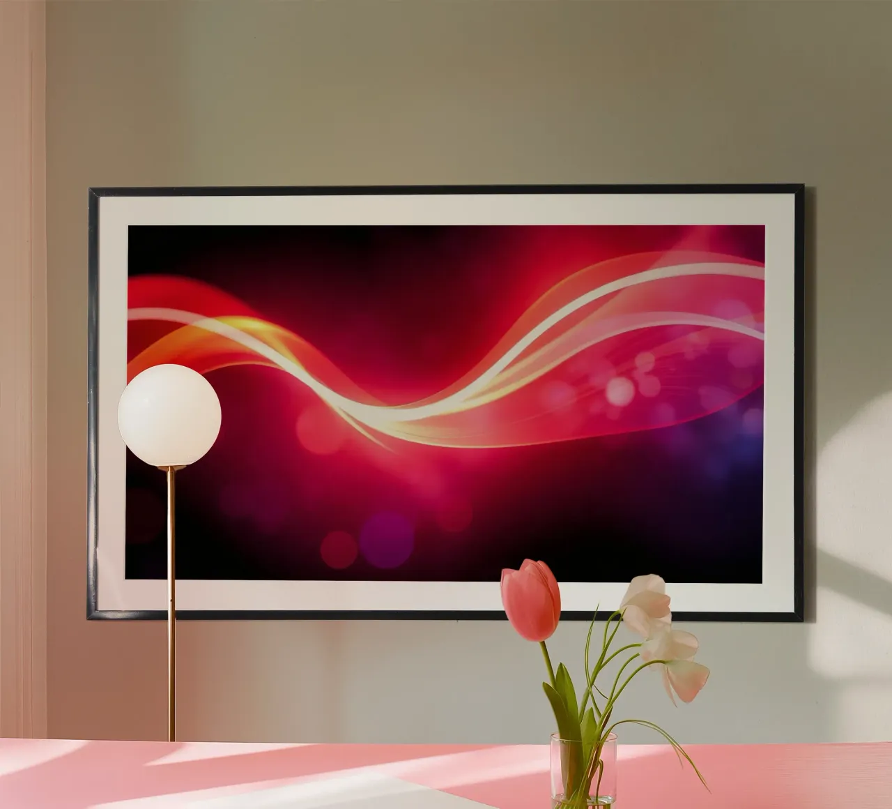 light waves dance in colorful patterns against a dark art hahnemühle by DesignDoodle