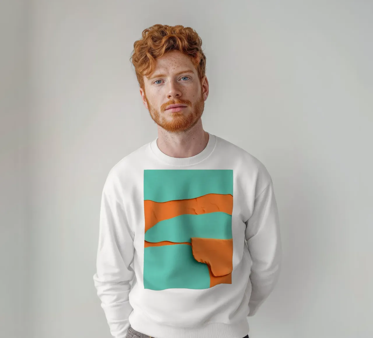 paper layers create an abstract landscape in vibrant orange sweatshirt by DesignDoodle