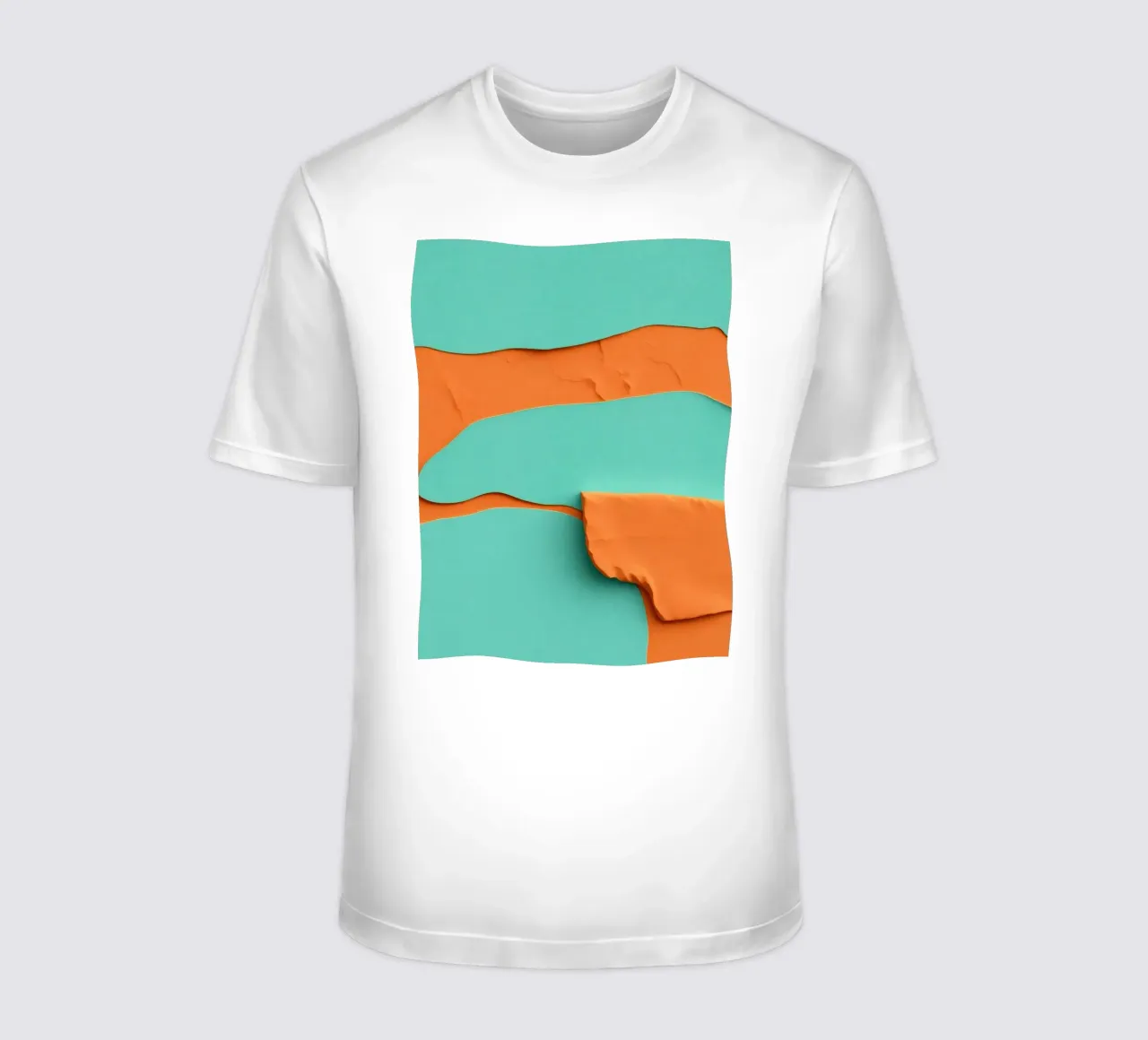 paper layers create an abstract landscape in vibrant orange t-shirt by DesignDoodle