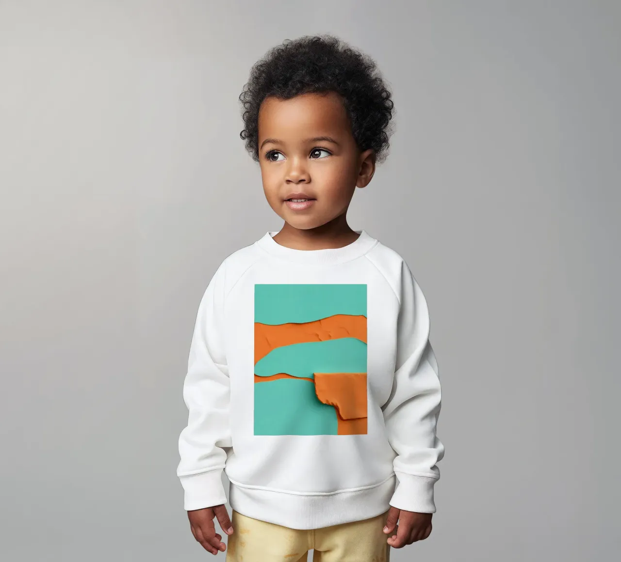 paper layers create an abstract landscape in vibrant orange baby sweatshirt by DesignDoodle