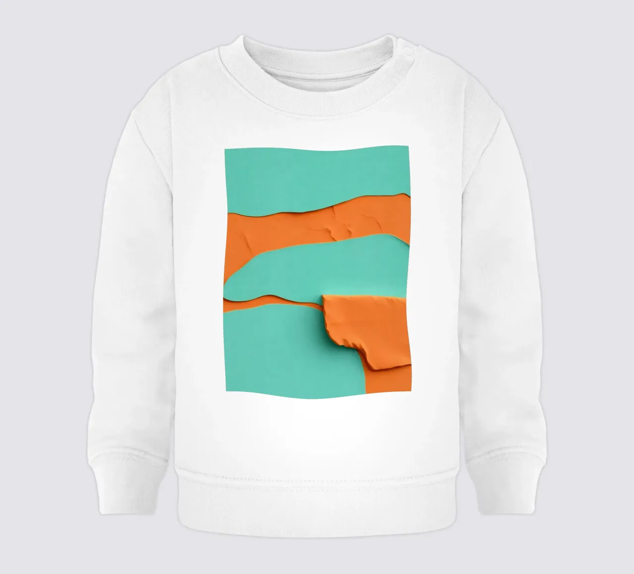 paper layers create an abstract landscape in vibrant orange baby sweatshirt by DesignDoodle