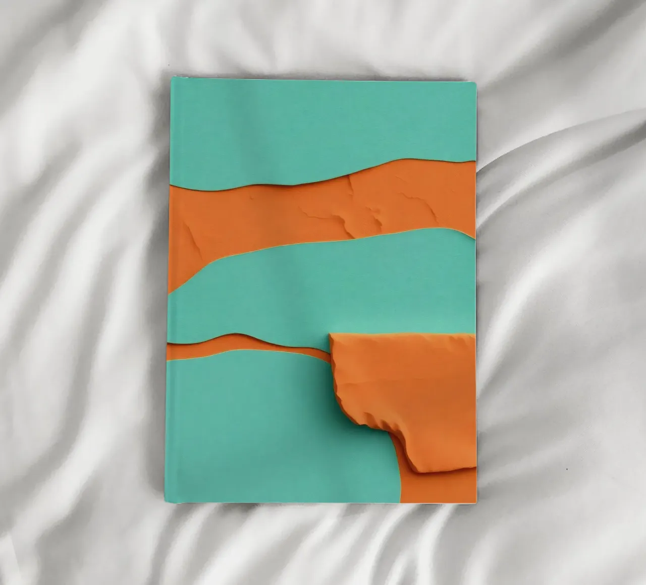 paper layers create an abstract landscape in vibrant orange notebook by DesignDoodle