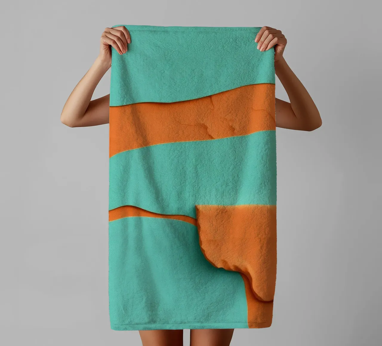 paper layers create an abstract landscape in vibrant orange towel by DesignDoodle