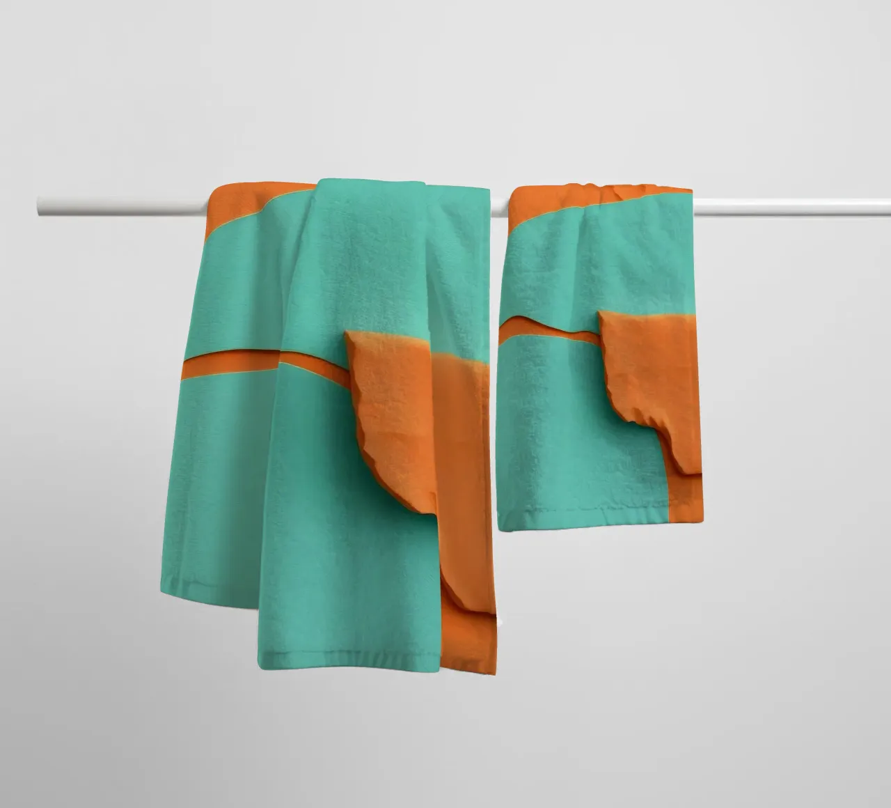 paper layers create an abstract landscape in vibrant orange towel by DesignDoodle