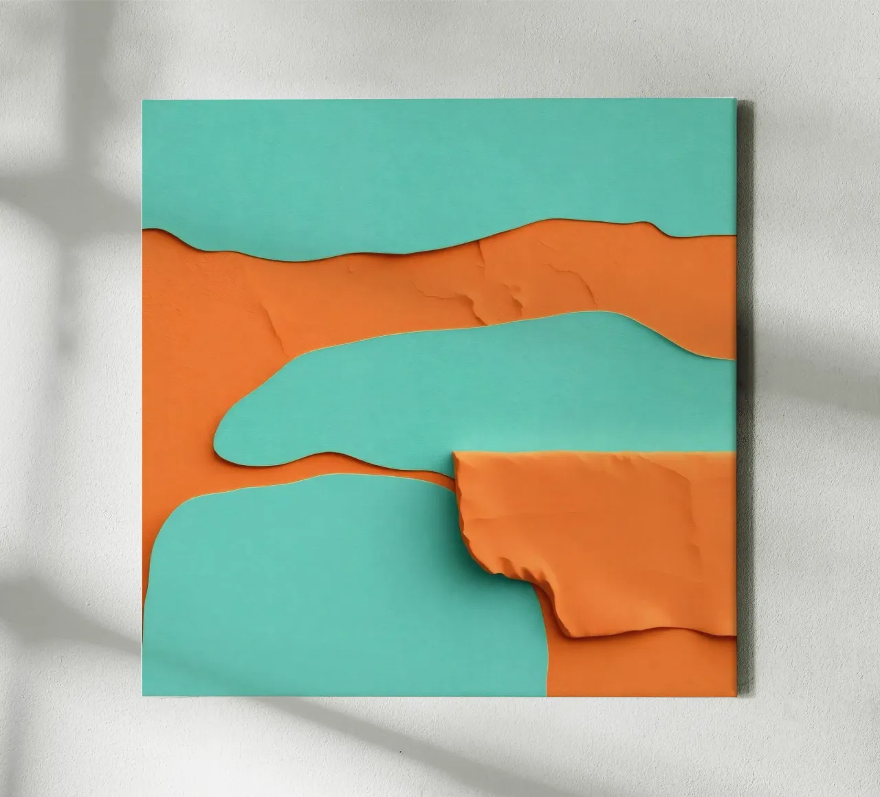 paper layers create an abstract landscape in vibrant orange canvas by DesignDoodle