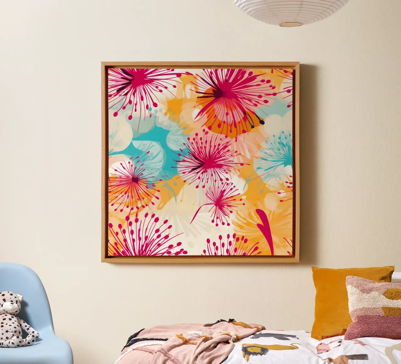Colourburst Dandelions canvas with Floater frame by Botanical Pattern House