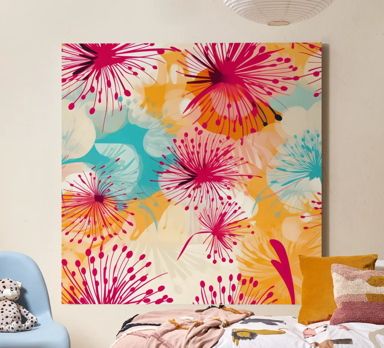 Colourburst Dandelions canvas with Floater frame by Botanical Pattern House