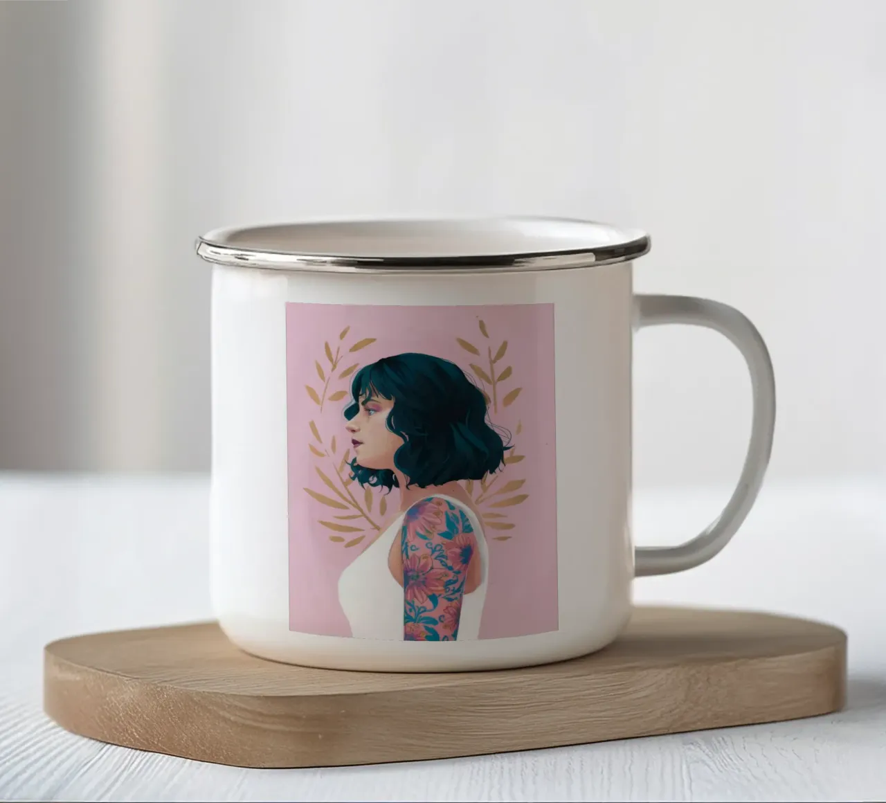 Getuschte Eleganz Emaille Tasse von Twilight Muse