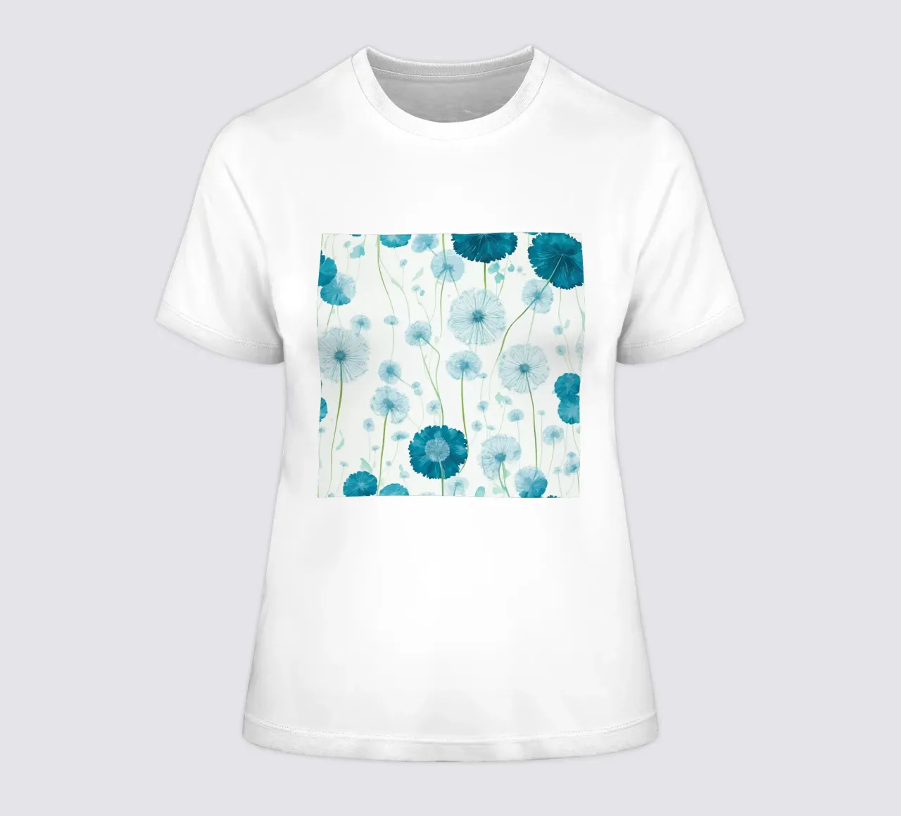 Verdant Dandelions women's fitted t-shirt by Botanical Pattern House