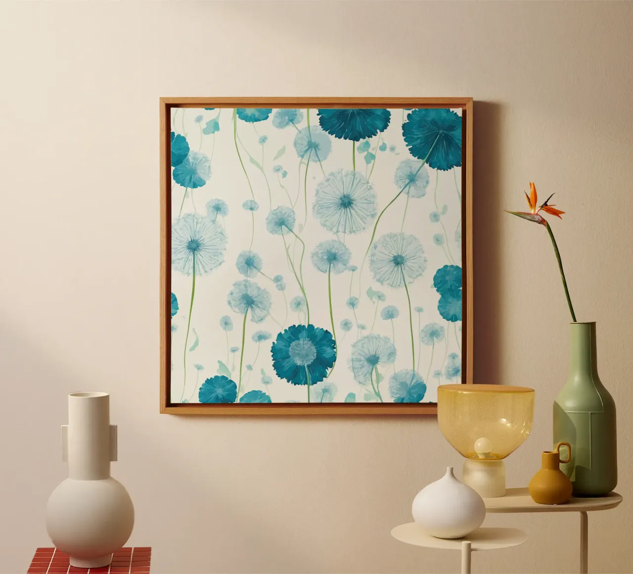Verdant Dandelions canvas with Floater frame by Botanical Pattern House