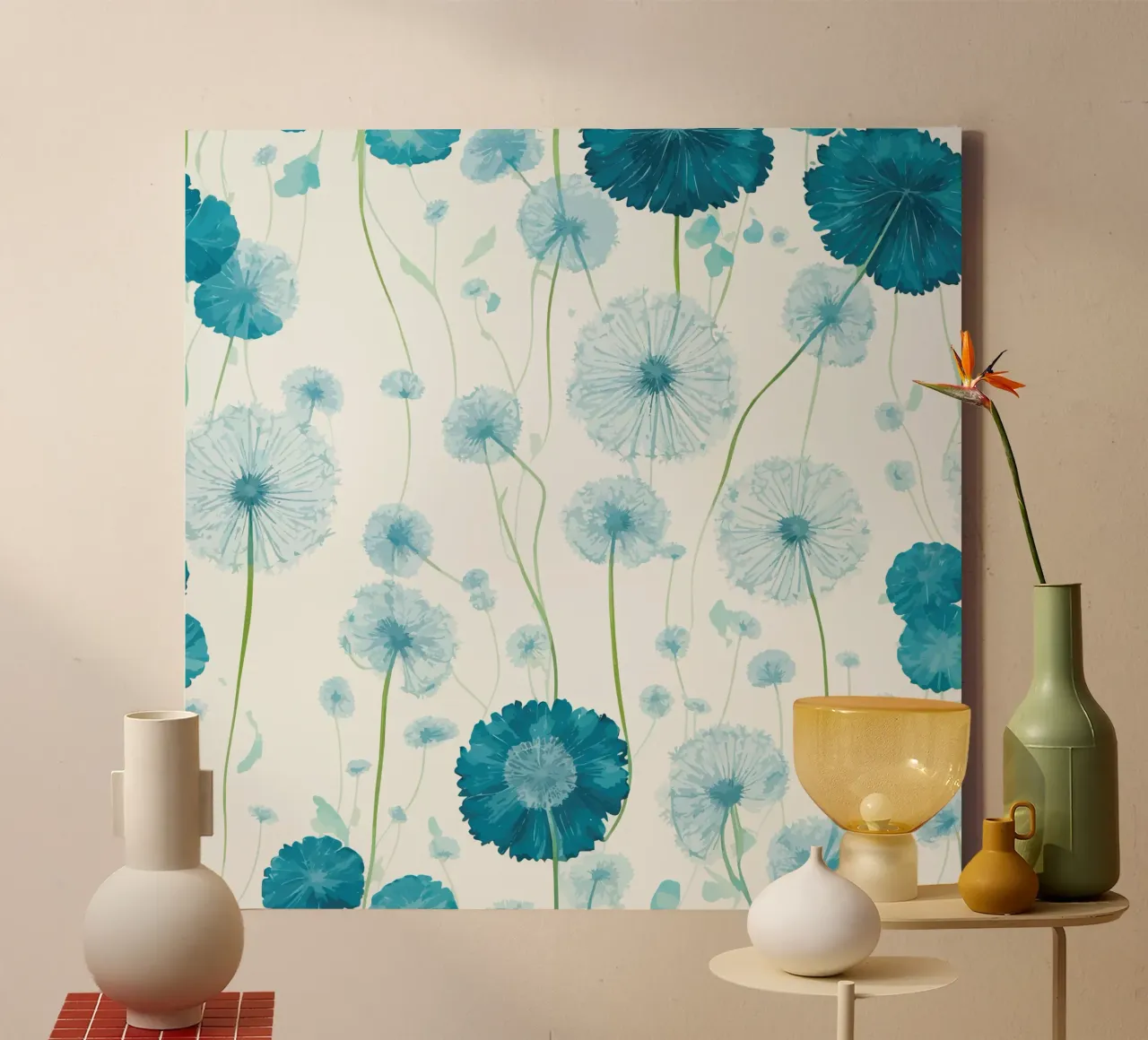 Verdant Dandelions canvas with Floater frame by Botanical Pattern House