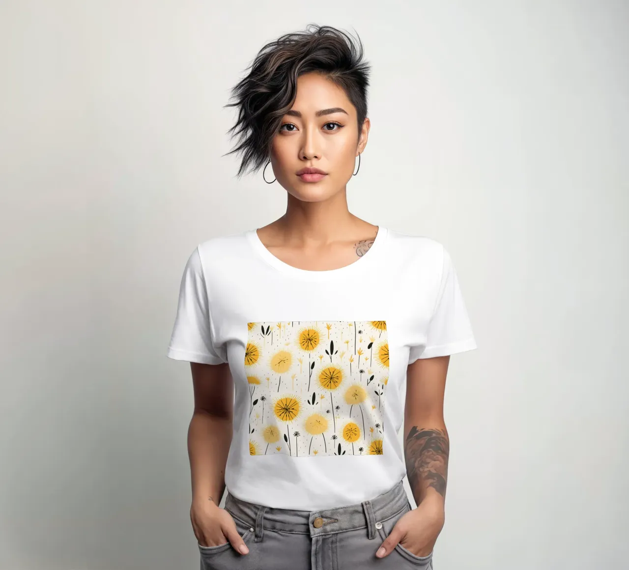 Dandelion Drift women's fitted t-shirt by Botanical Pattern House