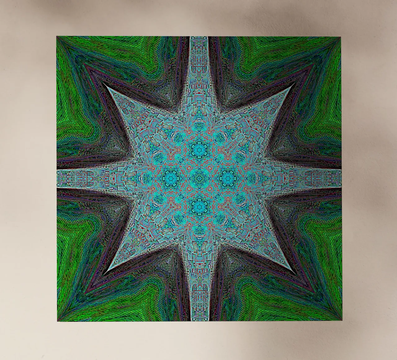 Estrella compleja, texturas y formas en turquesa/negro/verde lámina retroiluminada de Gürsel Yesil Digital Art