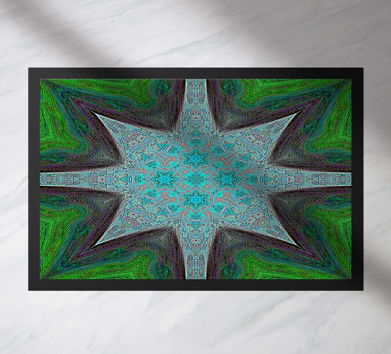 Stella, texture e forme complesse in turchese/nero/verde zerbino da Gürsel Yesil Digital Art