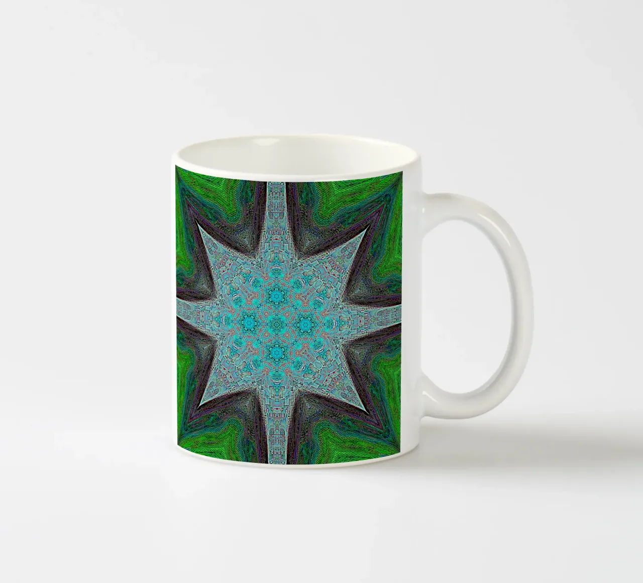 Komplexer Stern, Texturen und Formen in türkis/schwarz/grün Keramik Tasse von Gürsel Yesil Digital Art