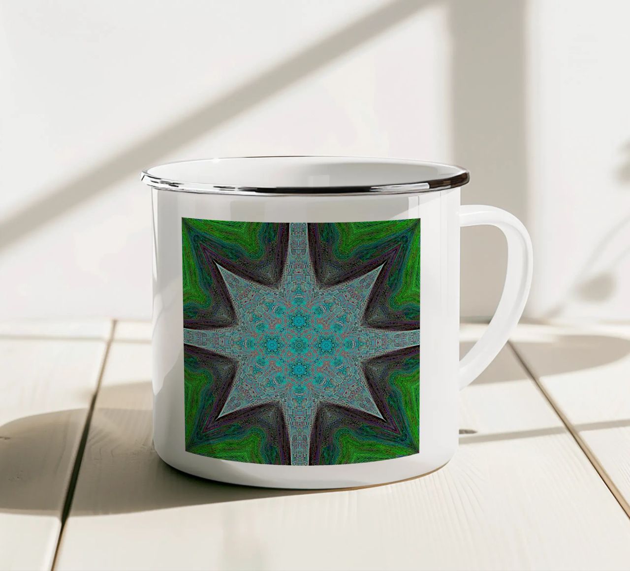 Stella, texture e forme complesse in turchese/nero/verde tazza in smalto da Gürsel Yesil Digital Art