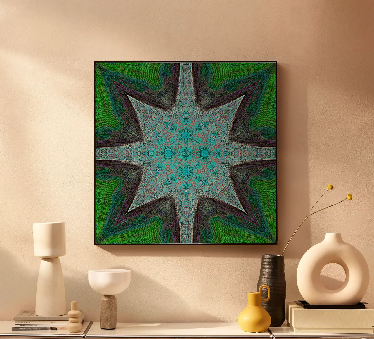 Estrella compleja, texturas y formas en turquesa/negro/verde metacrilato de Gürsel Yesil Digital Art
