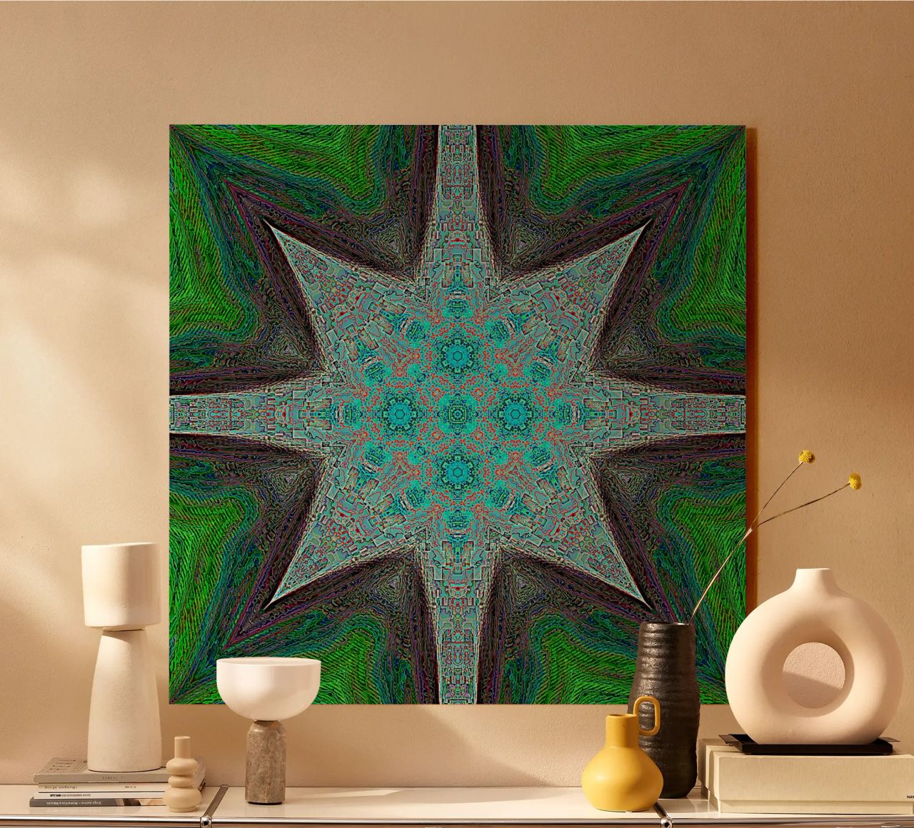 Stella, texture e forme complesse in turchese/nero/verde plexiglass da Gürsel Yesil Digital Art
