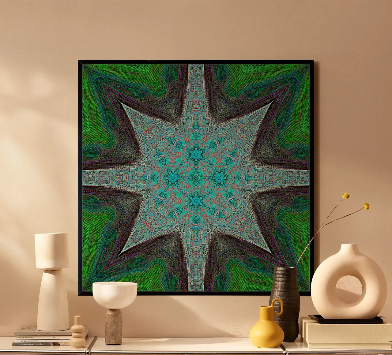 Étoile complexe, textures et formes en turquoise/noir/vert hahnemühle de Gürsel Yesil Digital Art