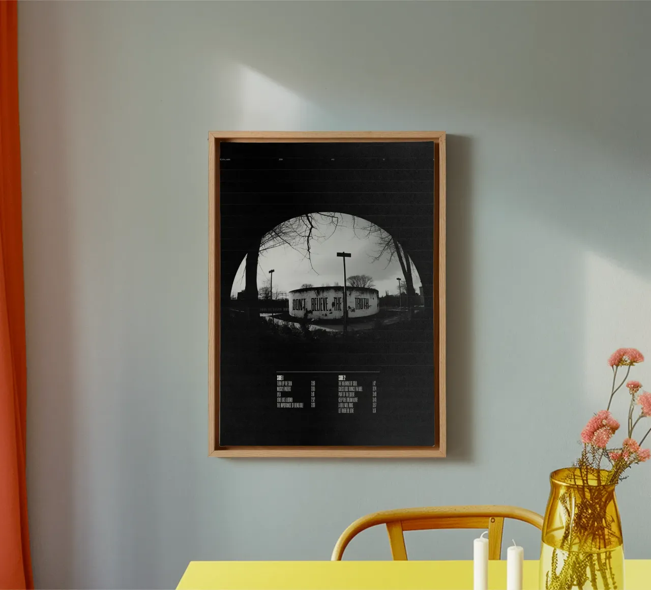 Don't Believe the Truth – Oasis canvas with Floater frame by Attaboy Dsgn