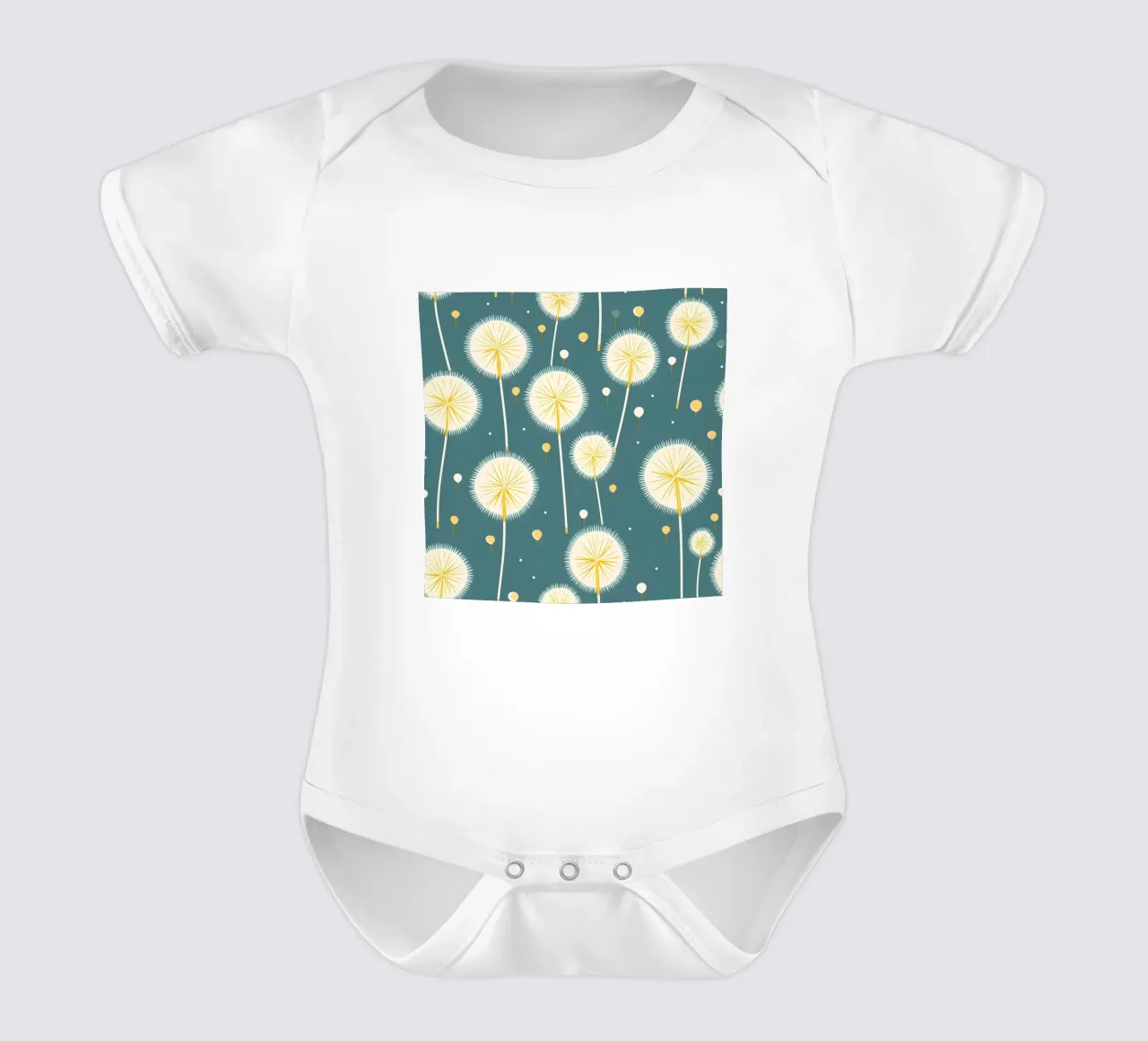 Dandelion Drift short-sleeve baby romper by Botanical Pattern House