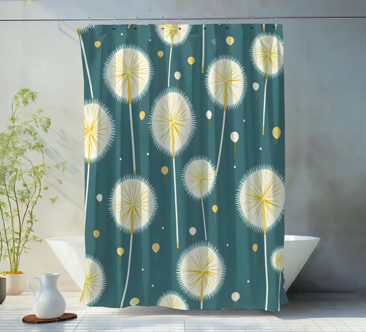 Dandelion Drift shower curtain by Botanical Pattern House