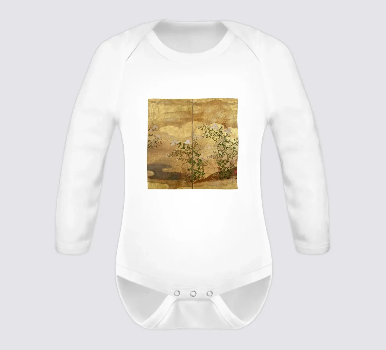 Autumn Flowers and Grasses Beside a Stream, Against Clouds. Langarm Babybody von ARTOTHEK