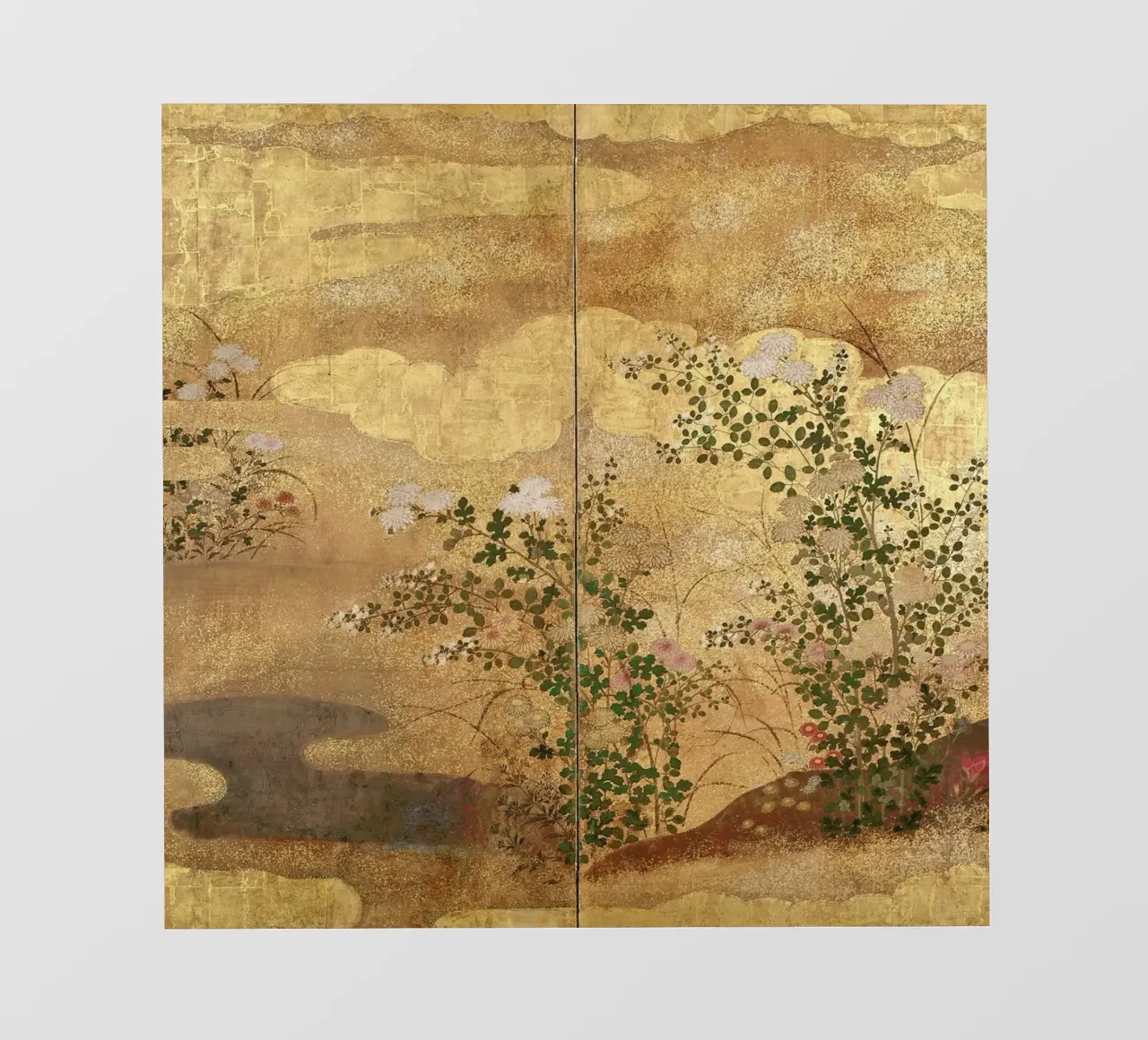 Autumn Flowers and Grasses Beside a Stream, Against Clouds. telo in pvc da ARTOTHEK