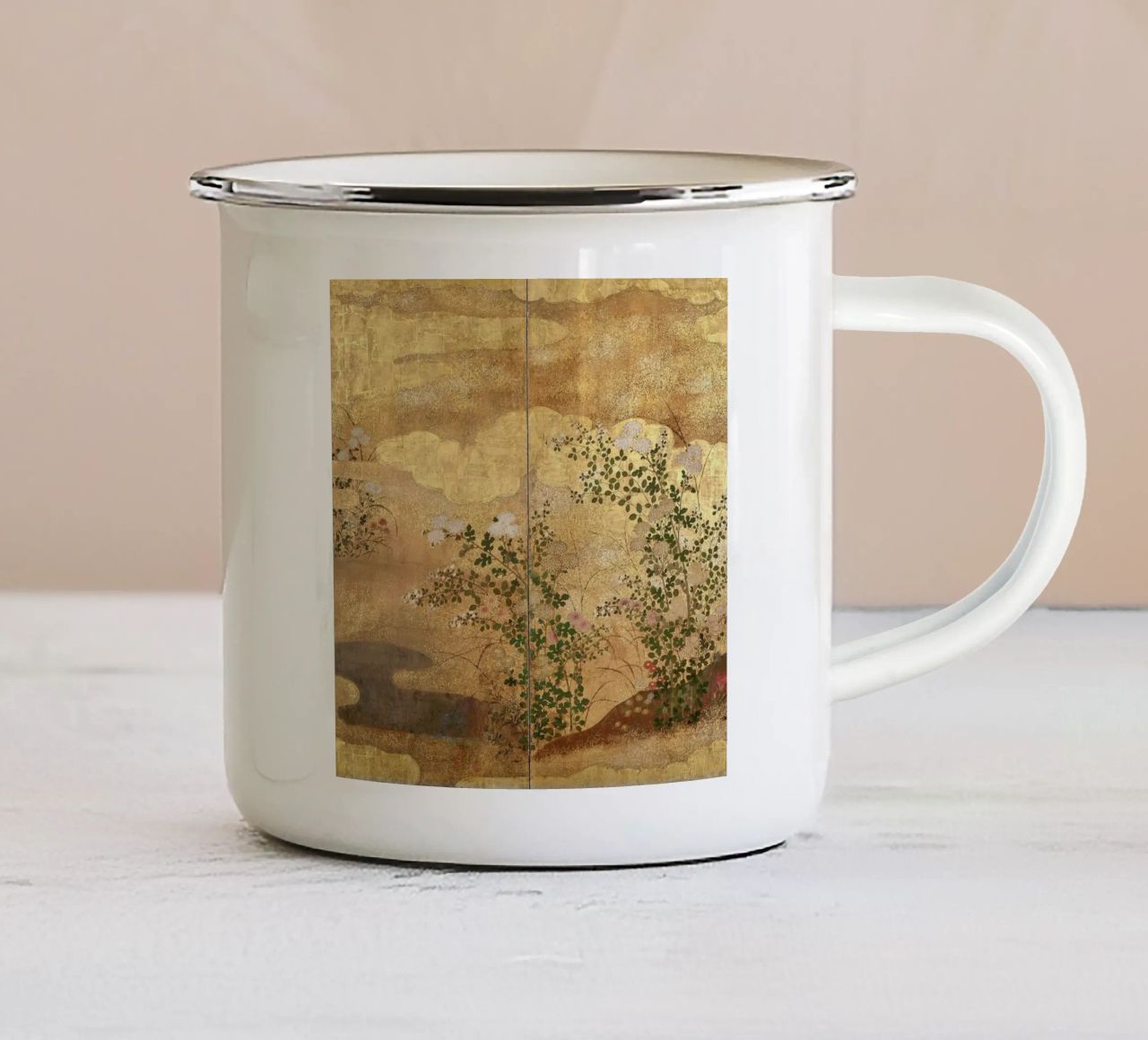 Autumn Flowers and Grasses Beside a Stream, Against Clouds. tazza in smalto da ARTOTHEK