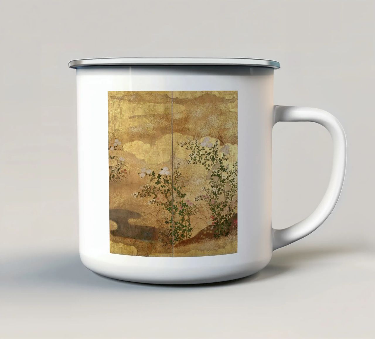 Autumn Flowers and Grasses Beside a Stream, Against Clouds. tazza in smalto da ARTOTHEK