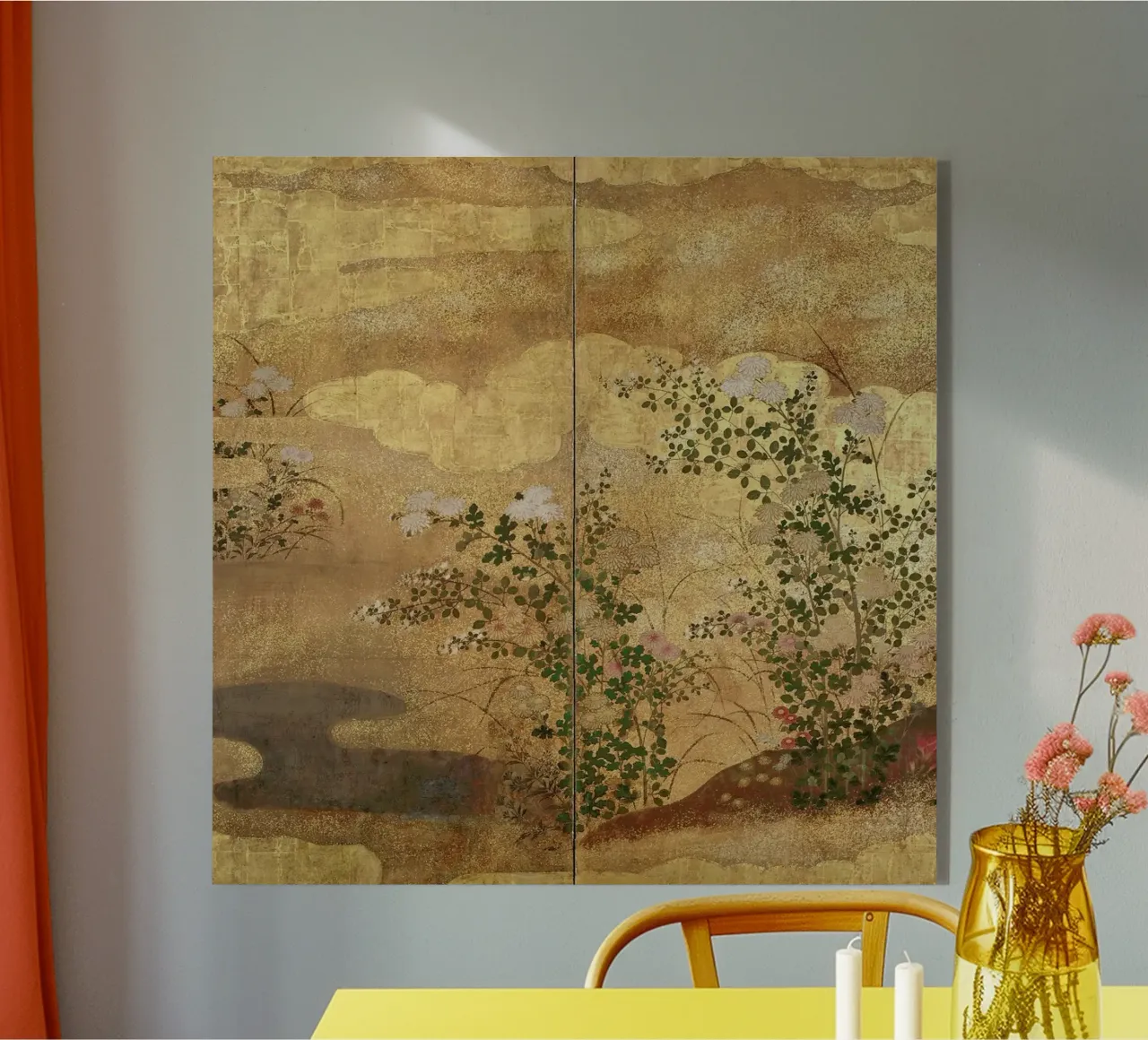 Autumn Flowers and Grasses Beside a Stream, Against Clouds. metacrilato de ARTOTHEK