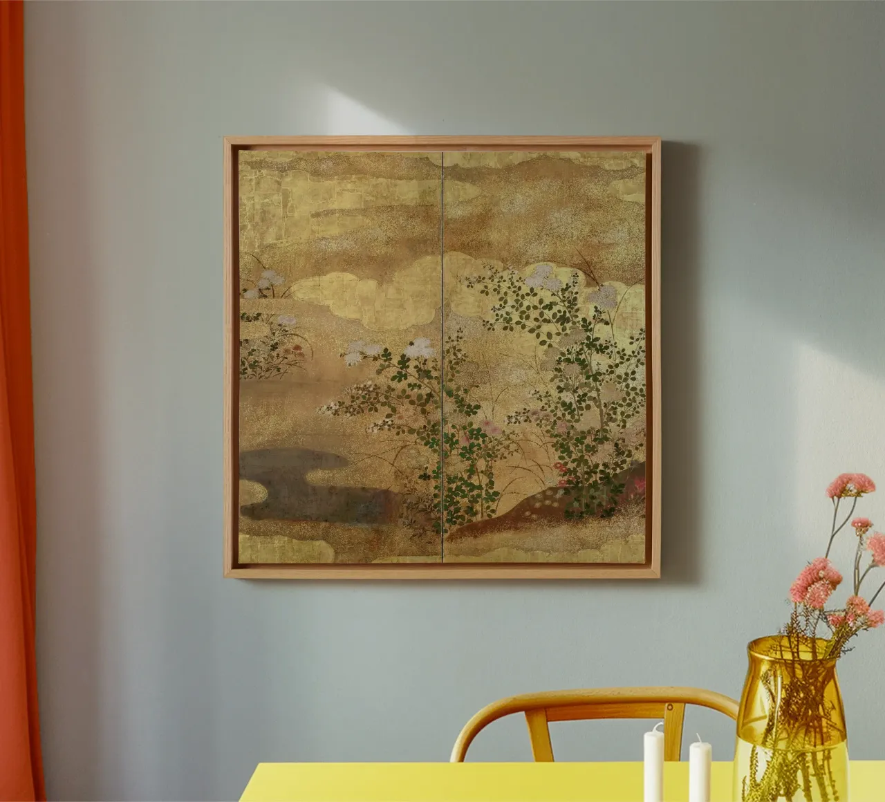 Autumn Flowers and Grasses Beside a Stream, Against Clouds. canvas by ARTOTHEK
