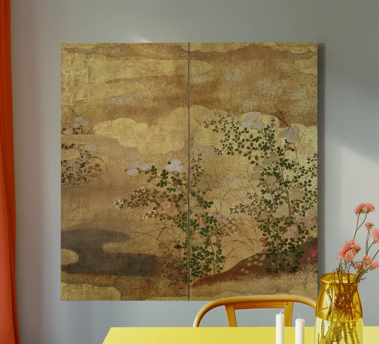 Autumn Flowers and Grasses Beside a Stream, Against Clouds. canvas by ARTOTHEK