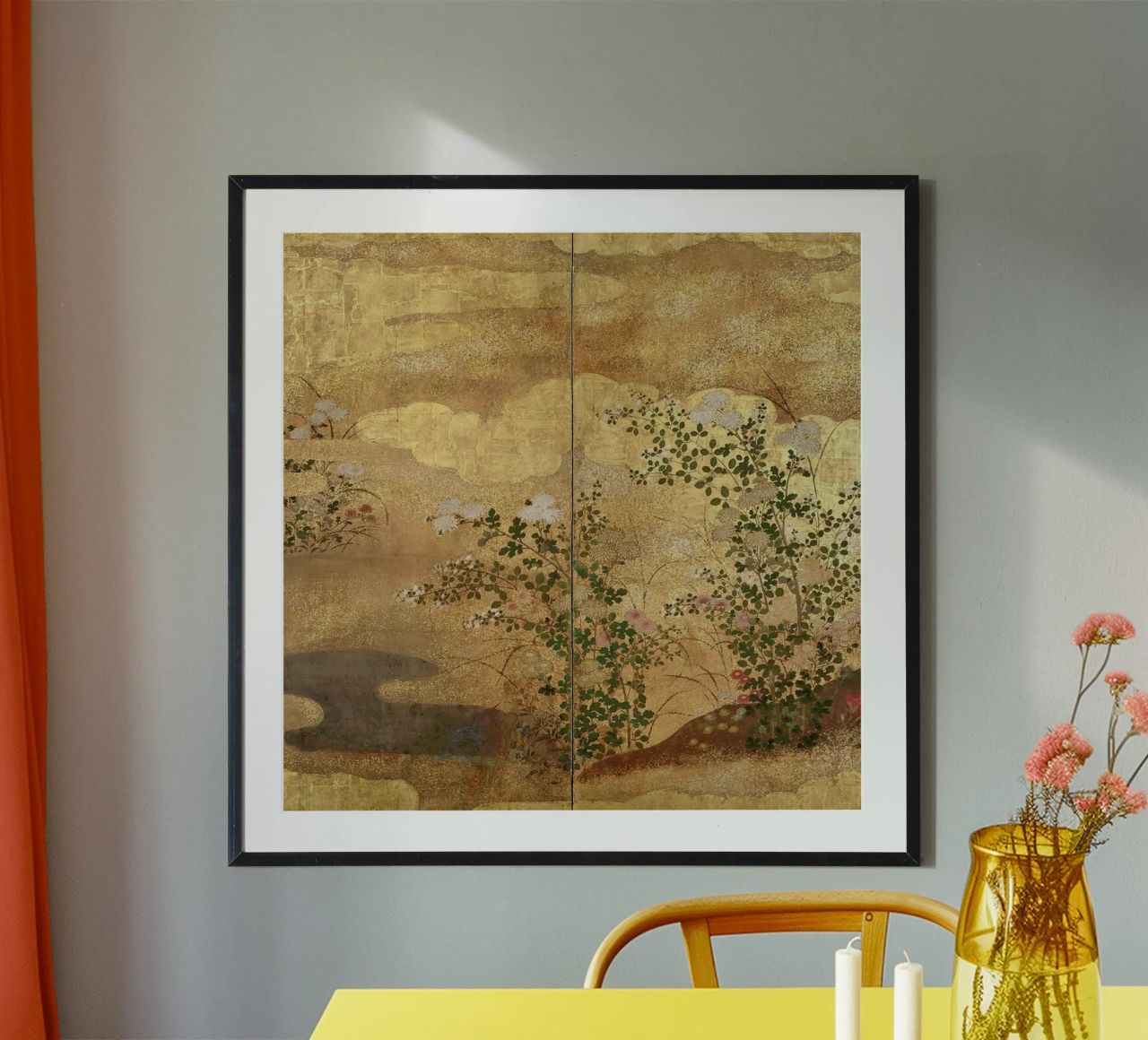 Autumn Flowers and Grasses Beside a Stream, Against Clouds. Poster von ARTOTHEK