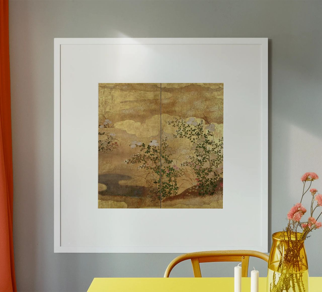 Autumn Flowers and Grasses Beside a Stream, Against Clouds. Poster von ARTOTHEK