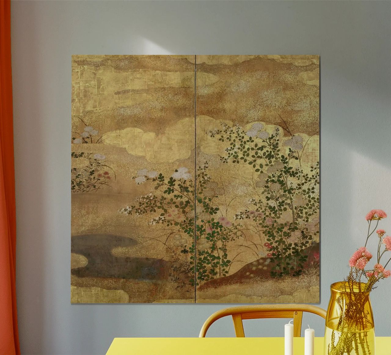 Autumn Flowers and Grasses Beside a Stream, Against Clouds. Poster von ARTOTHEK