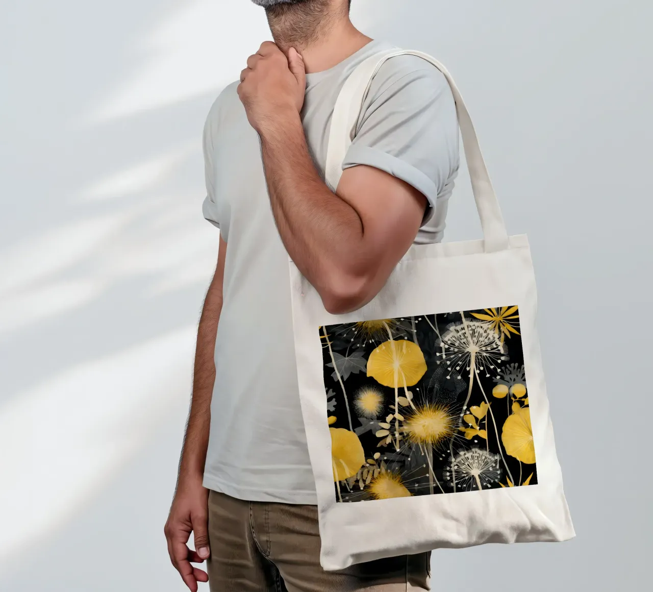 Dandelion Black tote bag by Botanical Pattern House