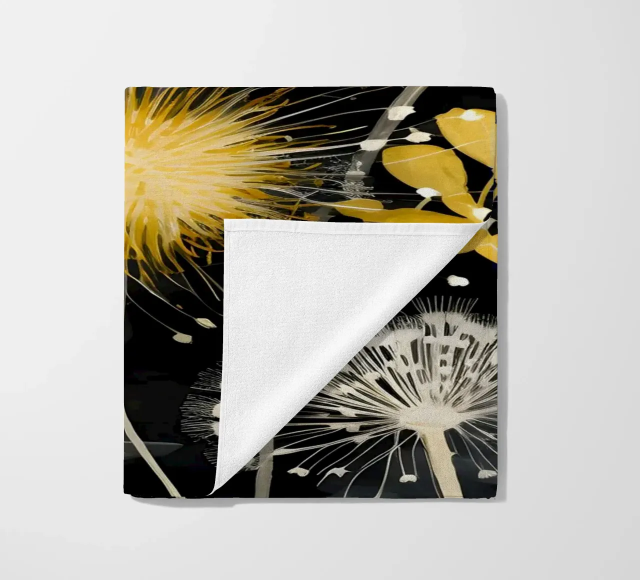 Dandelion Black beach towel by Botanical Pattern House