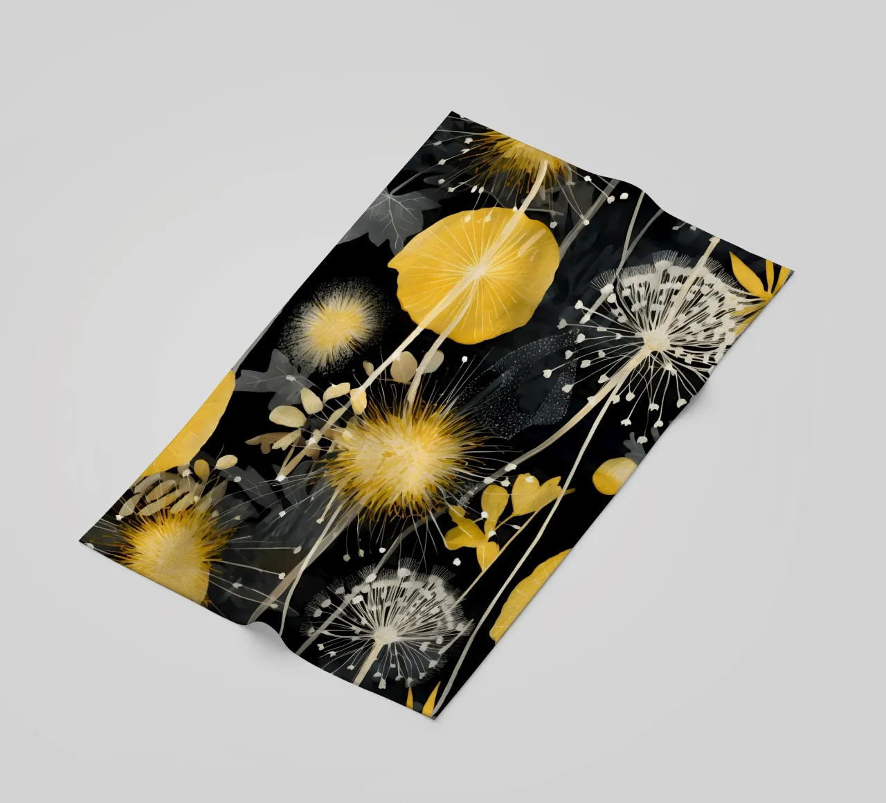 Dandelion Black beach towel by Botanical Pattern House