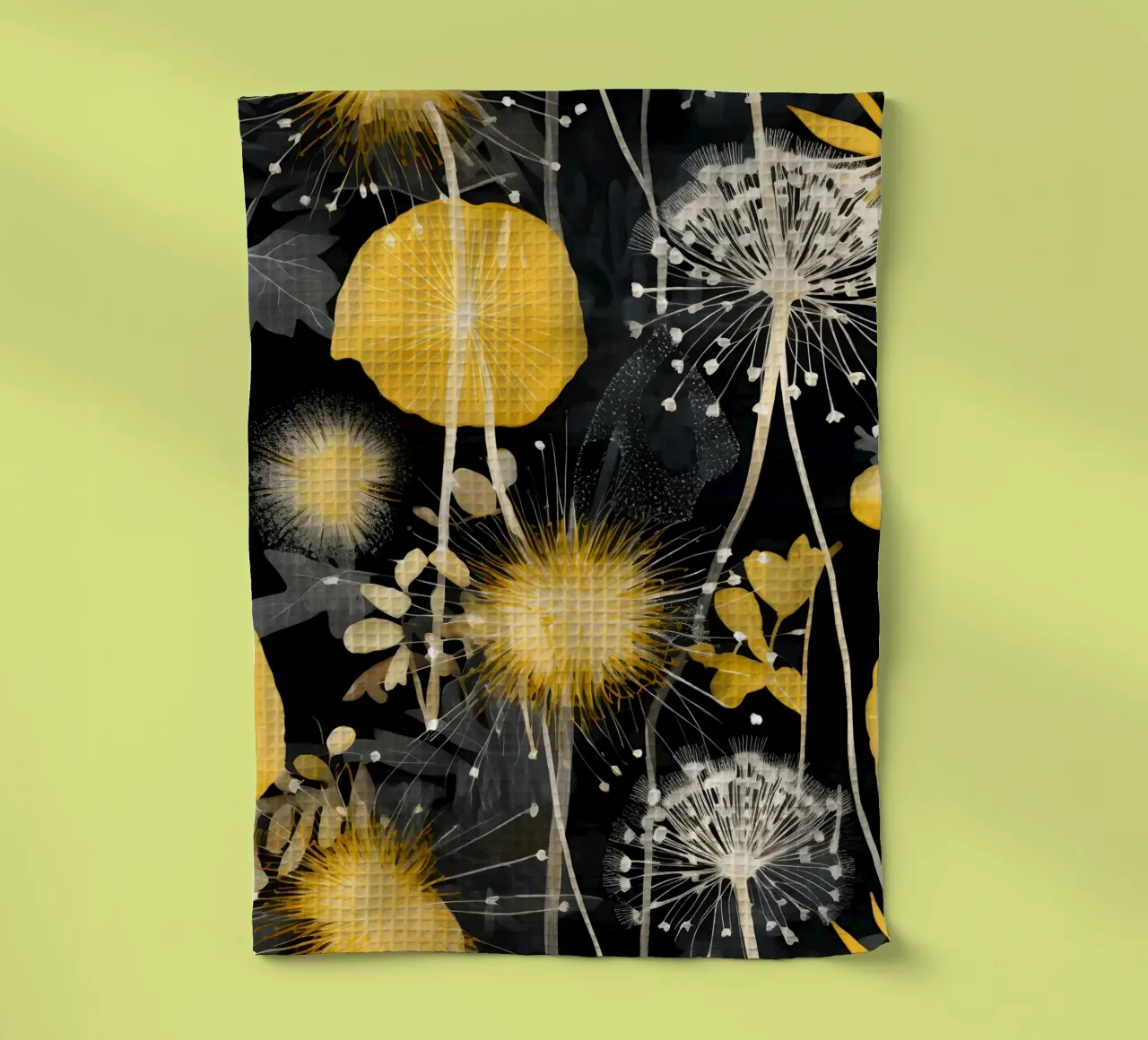 Dandelion Black tea towel by Botanical Pattern House