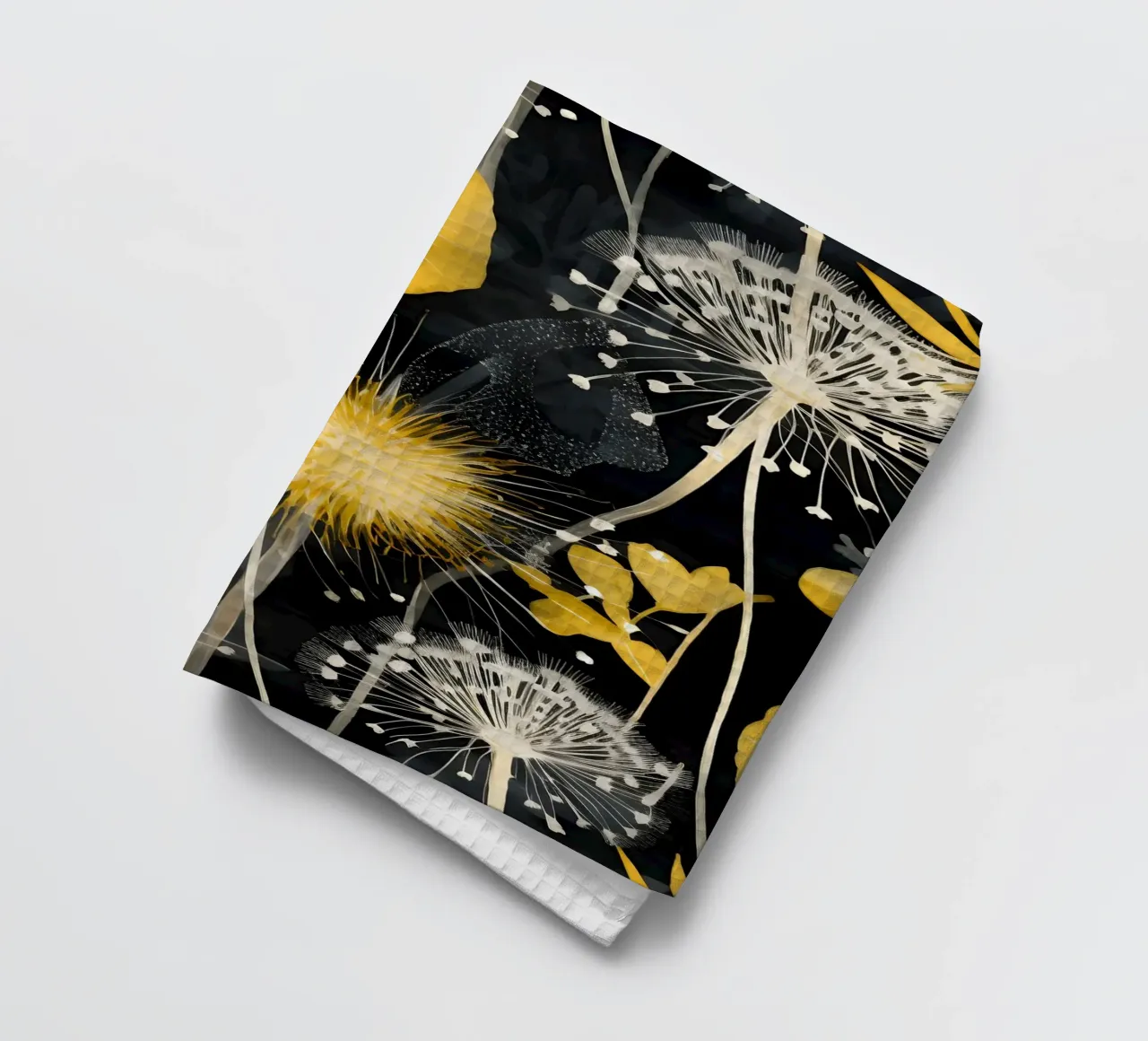 Dandelion Black tea towel by Botanical Pattern House