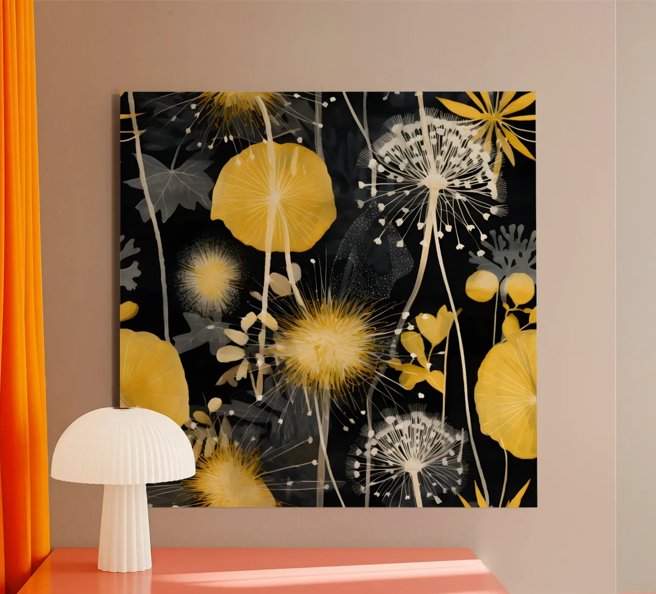 Dandelion Black alu-dibond by Botanical Pattern House