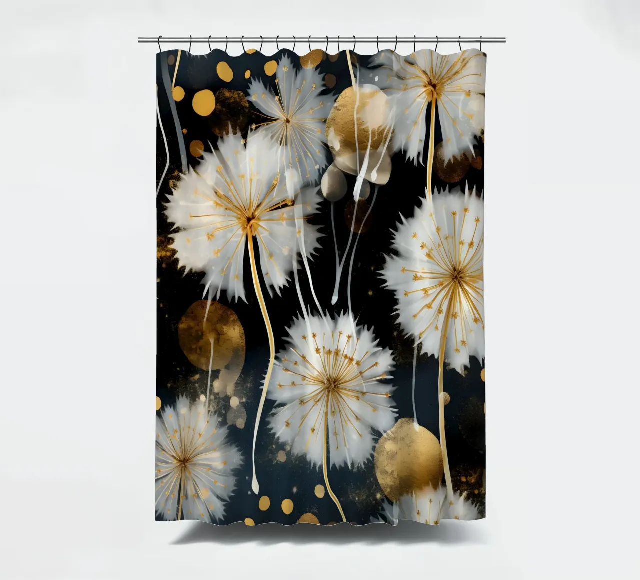 Paardenbloem zwart douchegordijn van Botanical Pattern House