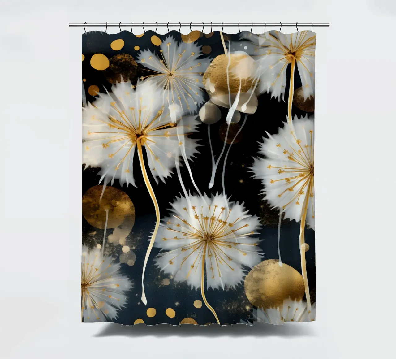 Paardenbloem zwart douchegordijn van Botanical Pattern House