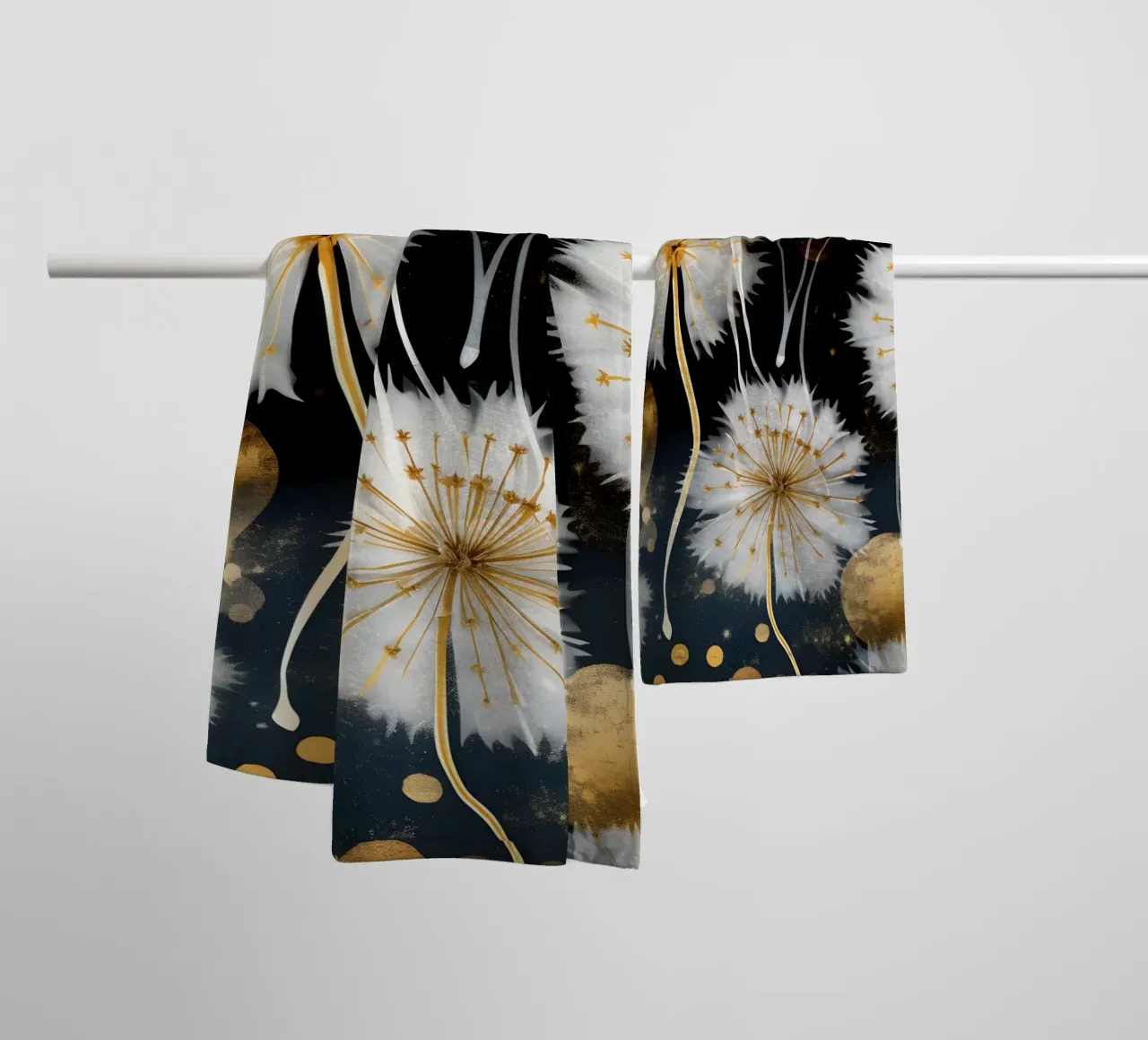 Dandelion Black towel by Botanical Pattern House