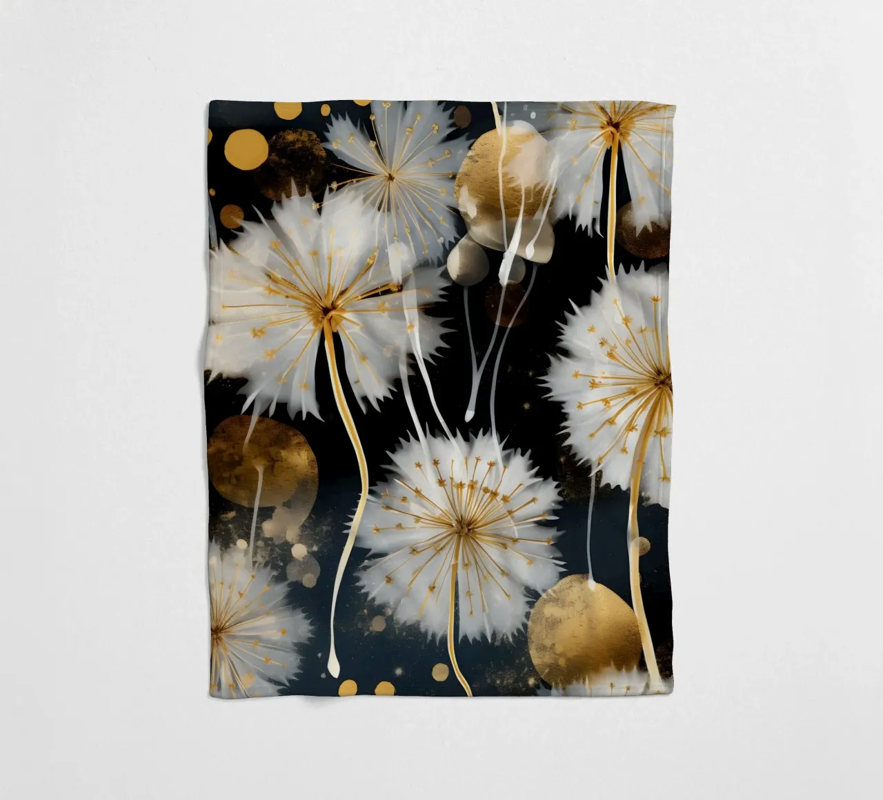 Paardenbloem zwart fleecedeken van Botanical Pattern House