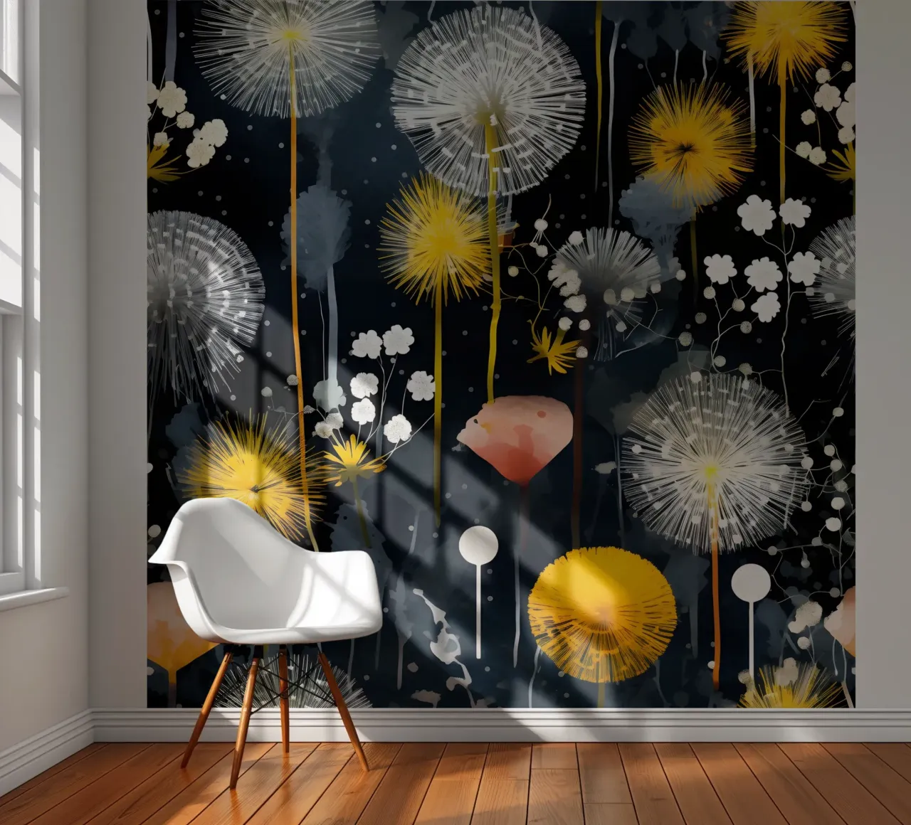 Dandelion Black photo wallpaper by Botanical Pattern House