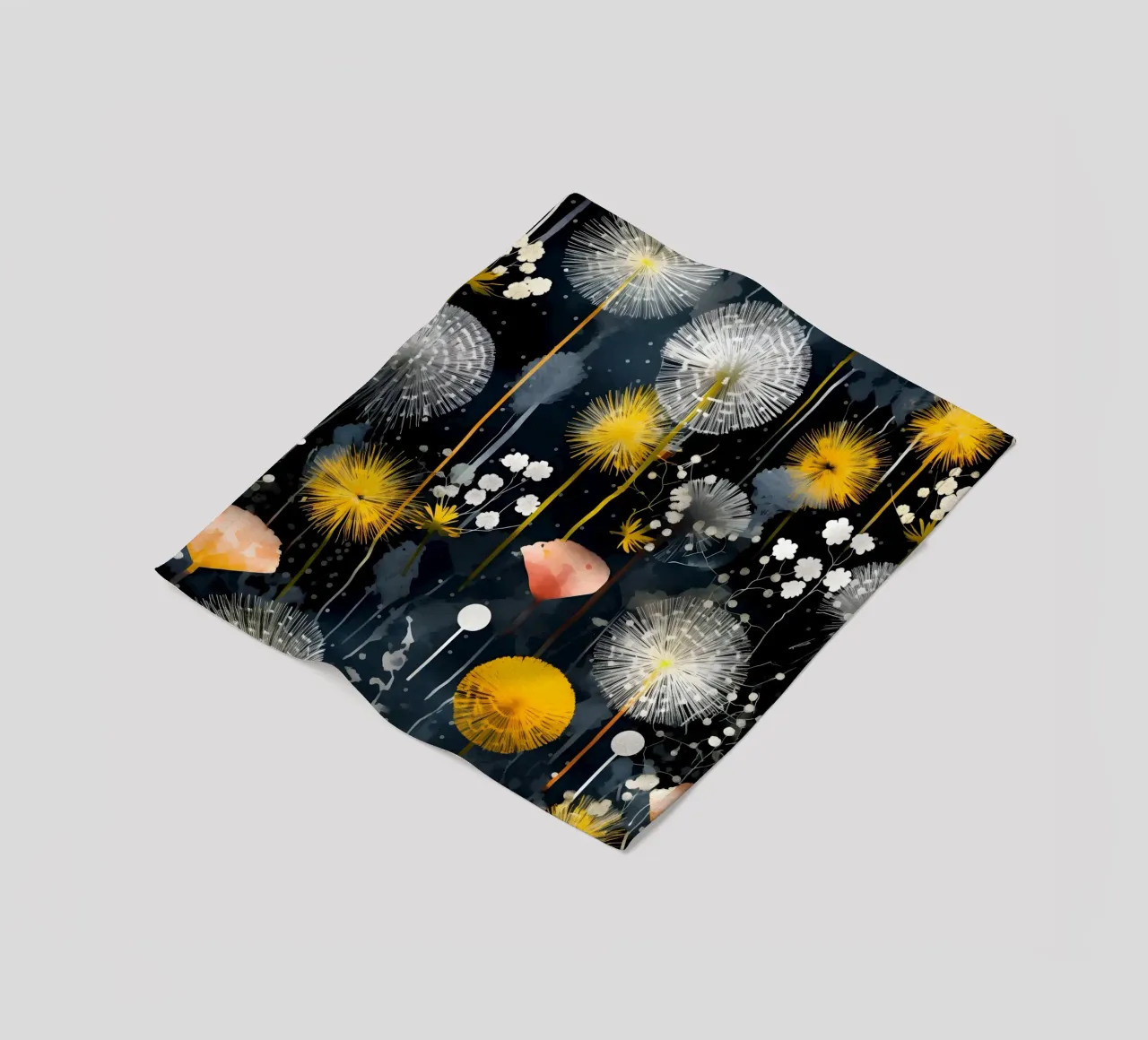 Dandelion Black fleece blanket by Botanical Pattern House