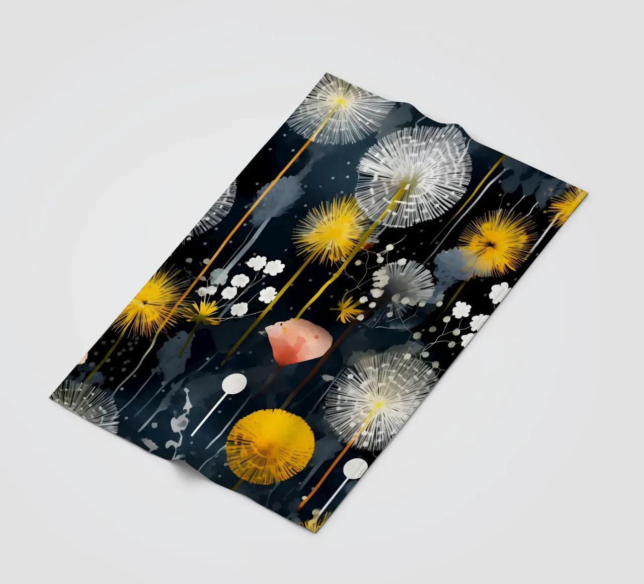 Dandelion Black fleece blanket by Botanical Pattern House